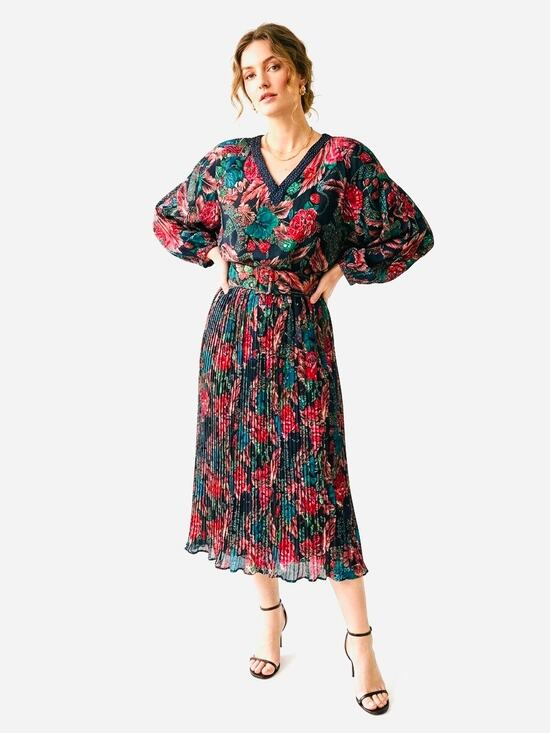 Diane Freis Dresses & Skirts - Vintage 80s Diane Freis Style Pleated Floral Jewel Midi Dress SzM Maximalist